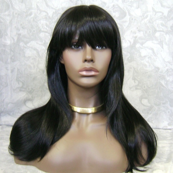 COPY - Long Straight Brown/Black Wig with Bangs